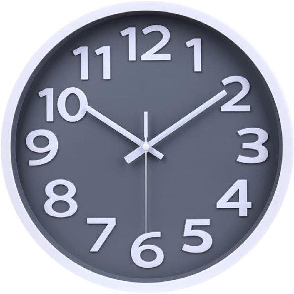 Wall Clock 12 Inch Silent Non-Ticking Battery Operated Clock Big Numbers Gray